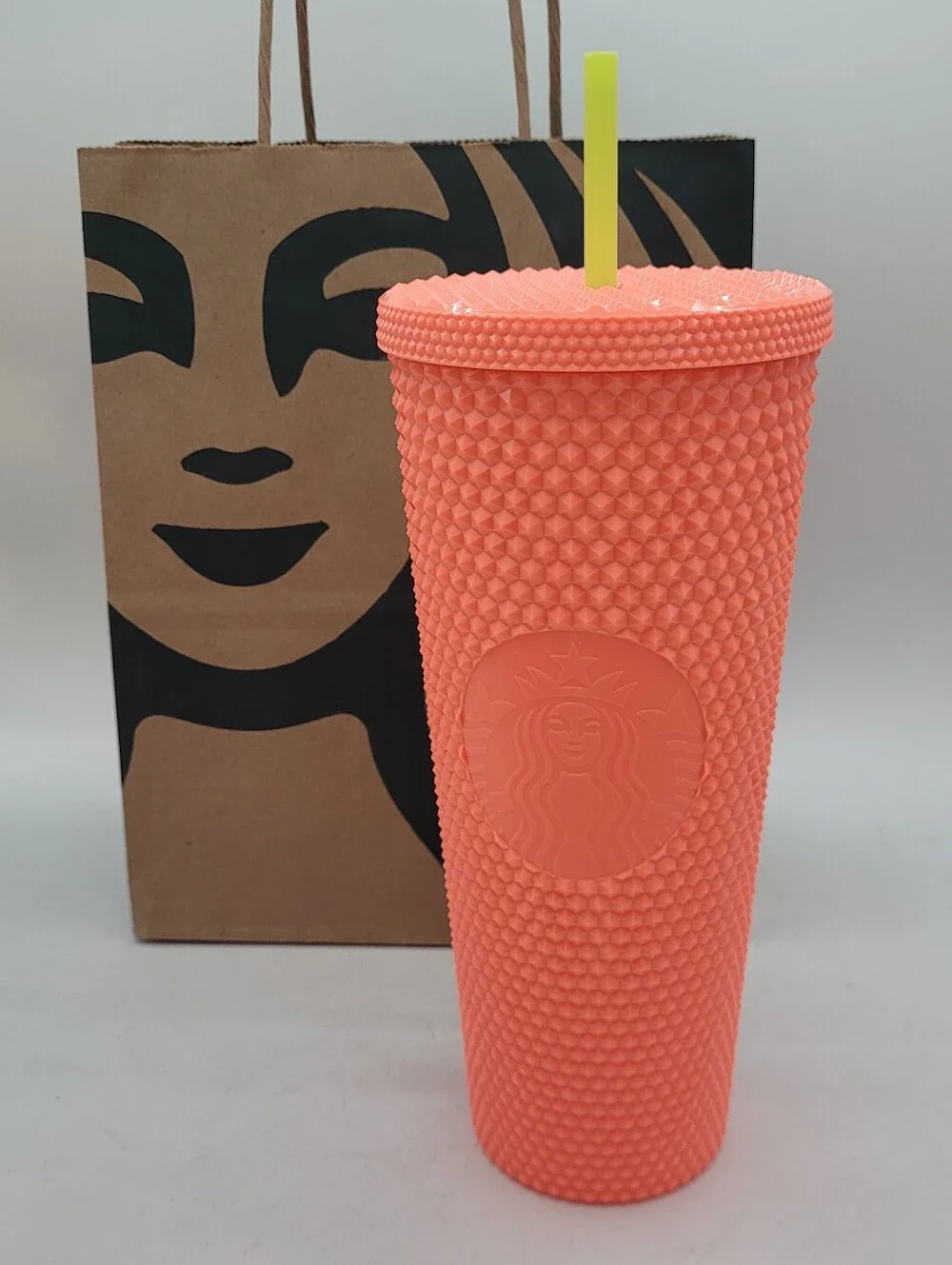 Starbucks Summer 2022 Dragonfruit (Coral/Salmon Pink) studded cold cup 24 Ounce